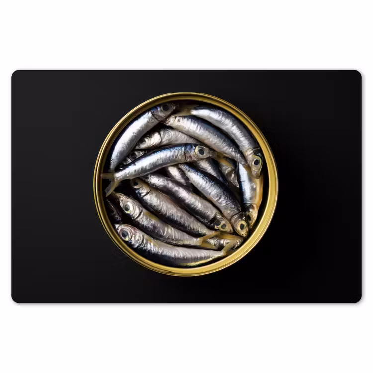 Sardines - Vissen - Rond - Zwart Placemat vinyl groot -zzsfeer1_Kitchenyeah-website