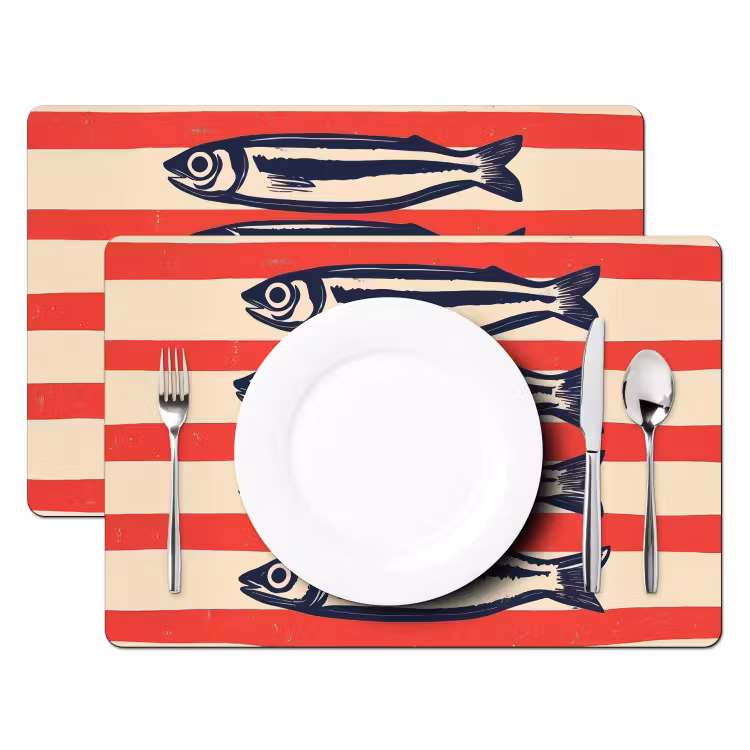 Sardines - Rood en beige strepen Placemat vinyl groot -zzsfeer2_Kitchenyeah-website