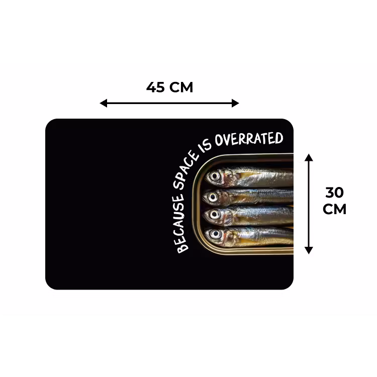 Sardines - Tekst - Vis - Blik Placemat vinyl groot -specs