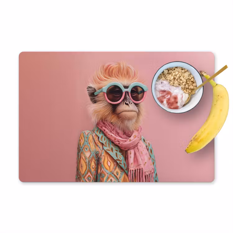 Sjaal - Aap - Zonnebril - Jasje Placemat vinyl groot -zzzproduct_Kitchenyeah-website