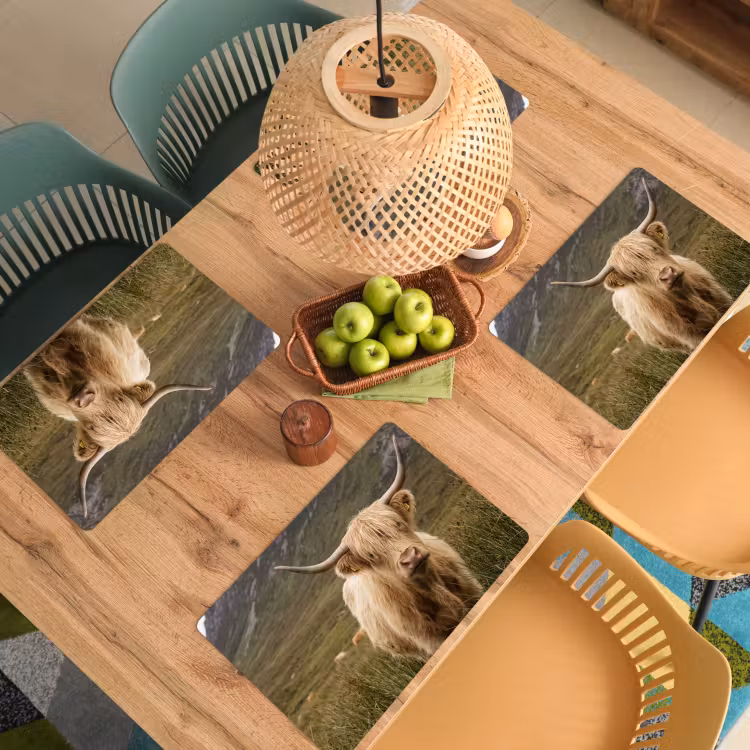 Schotse hooglander - Bergen - Grasveld Placemat vinyl groot -zzsfeer5_Kitchenyeah-website