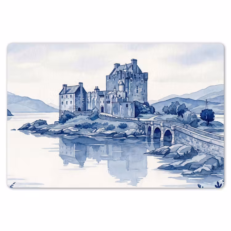 Schots - Kasteel - Blauw - Aquarel Placemat vinyl groot -zzsfeer1_Kitchenyeah-website