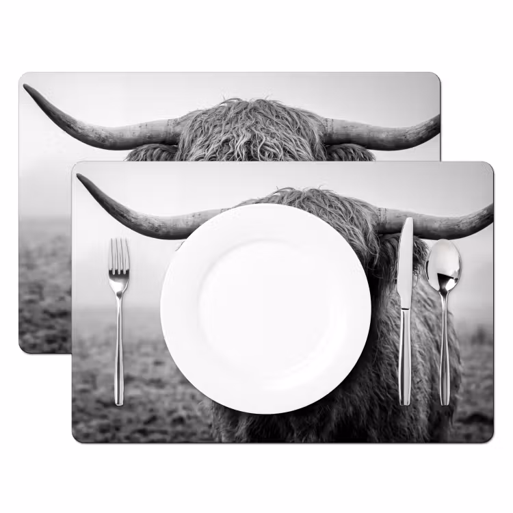 Schotse hooglander - Zwart - Wit - Gras Placemat vinyl groot -zzsfeer2_Kitchenyeah-website