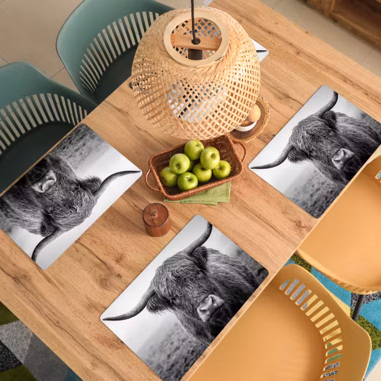 Schotse hooglander - Zwart - Wit - Gras Placemat vinyl groot -zzsfeer5_Kitchenyeah-website