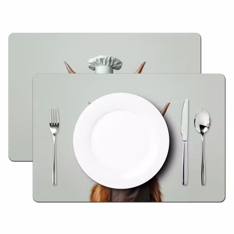 Schotse Hooglander - Bruin - Hoorns - Kokskleding Placemat vinyl groot -zzsfeer2_Kitchenyeah-website