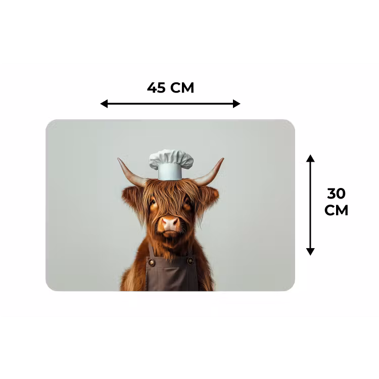 Schotse Hooglander - Bruin - Hoorns - Kokskleding Placemat vinyl groot -specs