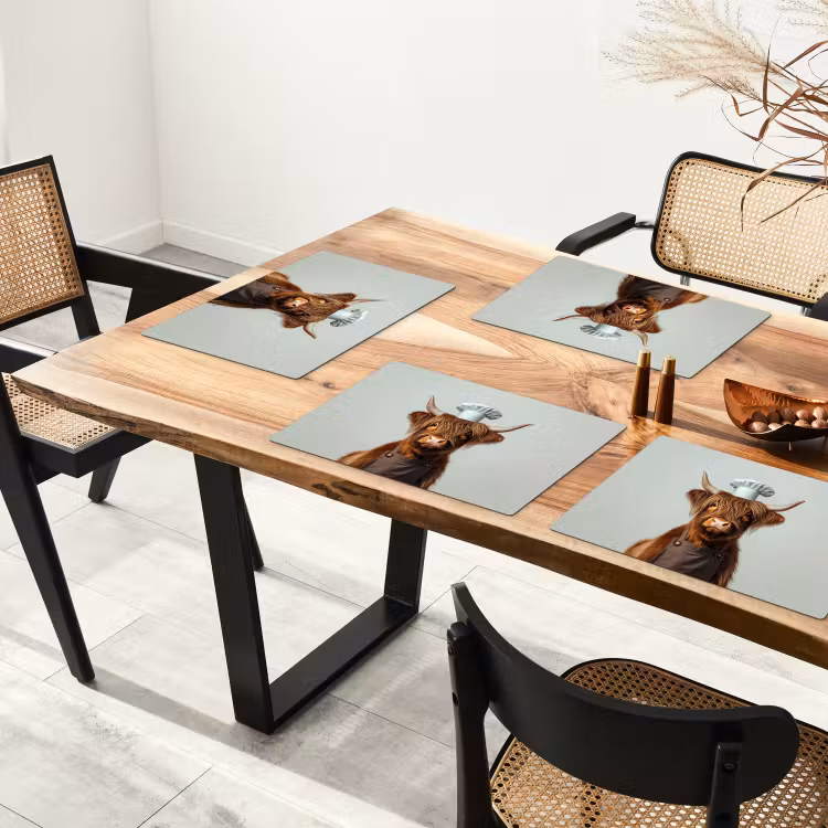 Schotse Hooglander - Bruin - Hoorns - Kokskleding Placemat vinyl groot -zzsfeer4_Kitchenyeah-website