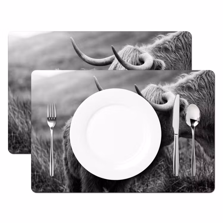 Schotse hooglander - Kalf - Zwart - Wit Placemat vinyl groot -zzsfeer2_Kitchenyeah-website