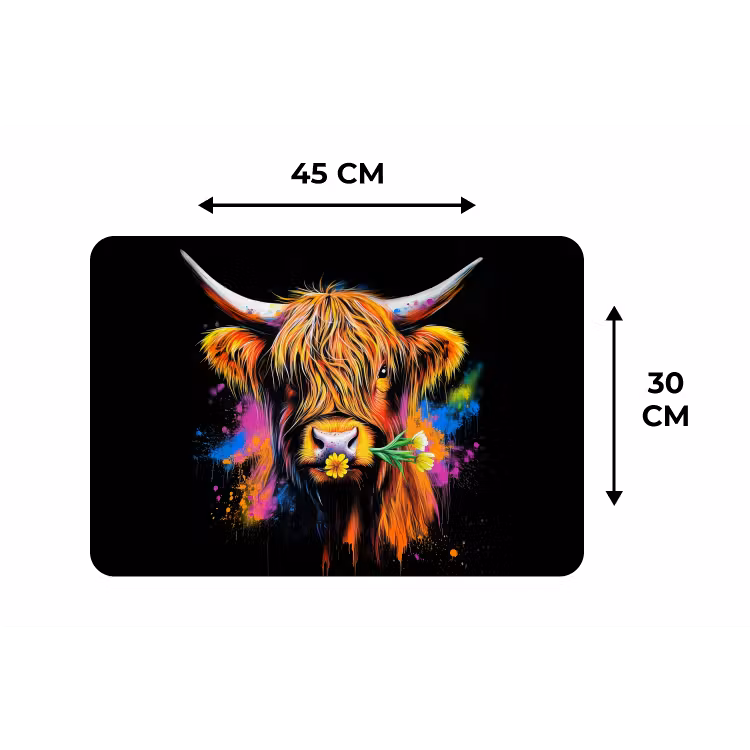 Schotse Hooglander - Graffiti - Kleurrijk - Bloem - Dieren Placemat vinyl groot -specs
