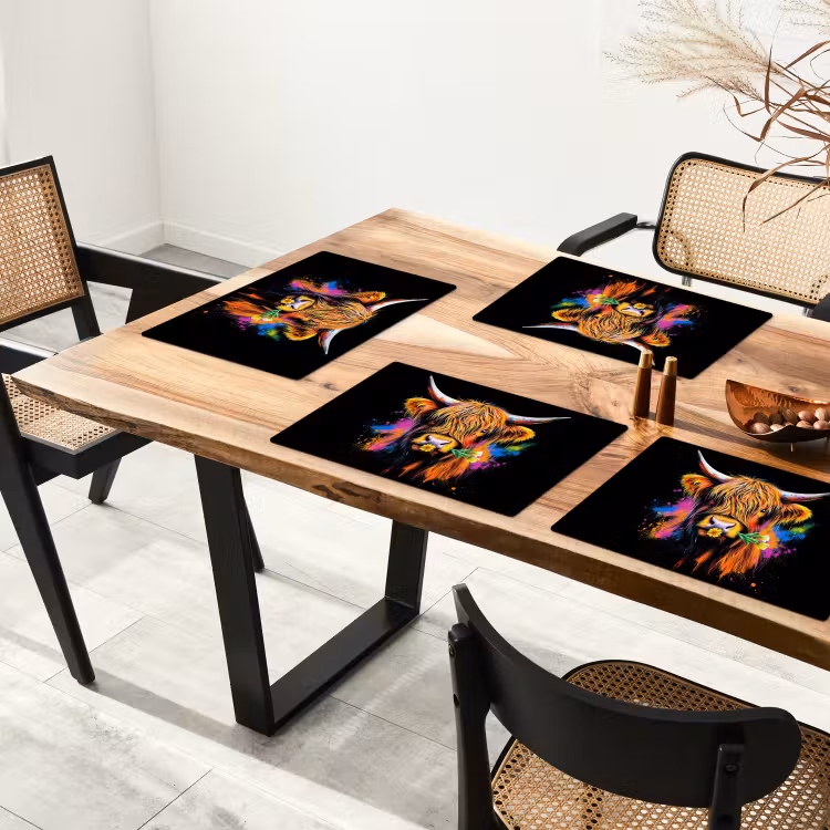 Schotse Hooglander - Graffiti - Kleurrijk - Bloem - Dieren Placemat vinyl groot -zzsfeer4_Kitchenyeah-website