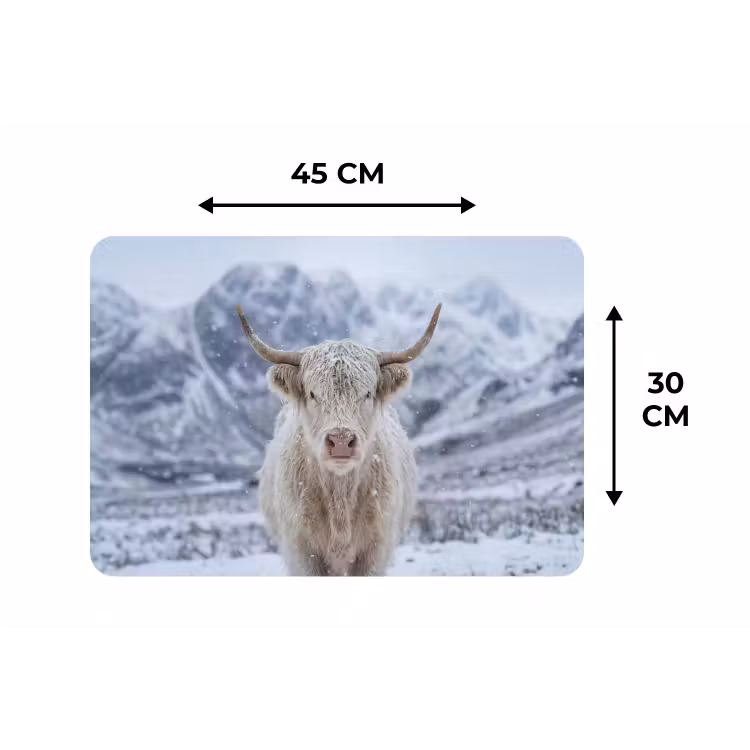 Schotse Hooglander - Sneeuw - Bergen - Winter Placemat vinyl groot -specs
