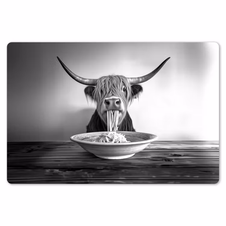 Schotse Hooglander - Spaghetti - Dieren - Zwart wit Placemat vinyl groot -zzsfeer1_Kitchenyeah-website