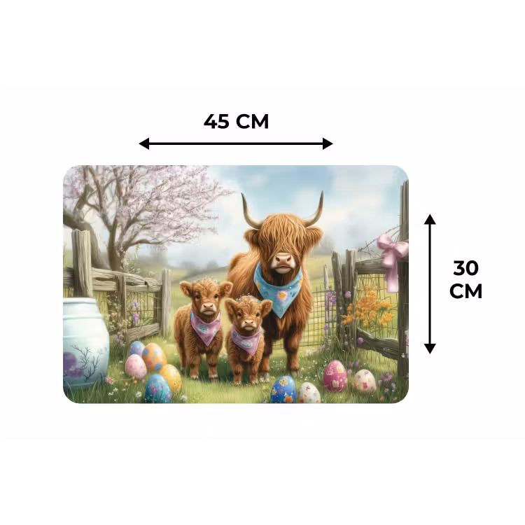 Schotsehooglanders - Paaseieren - Lente Placemat vinyl groot -specs