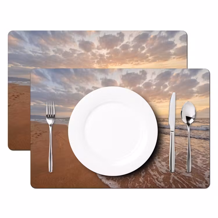 Zee - Kustlijn - Wolken - Landschap - Oranje Placemat vinyl groot -zzsfeer2_Kitchenyeah-website