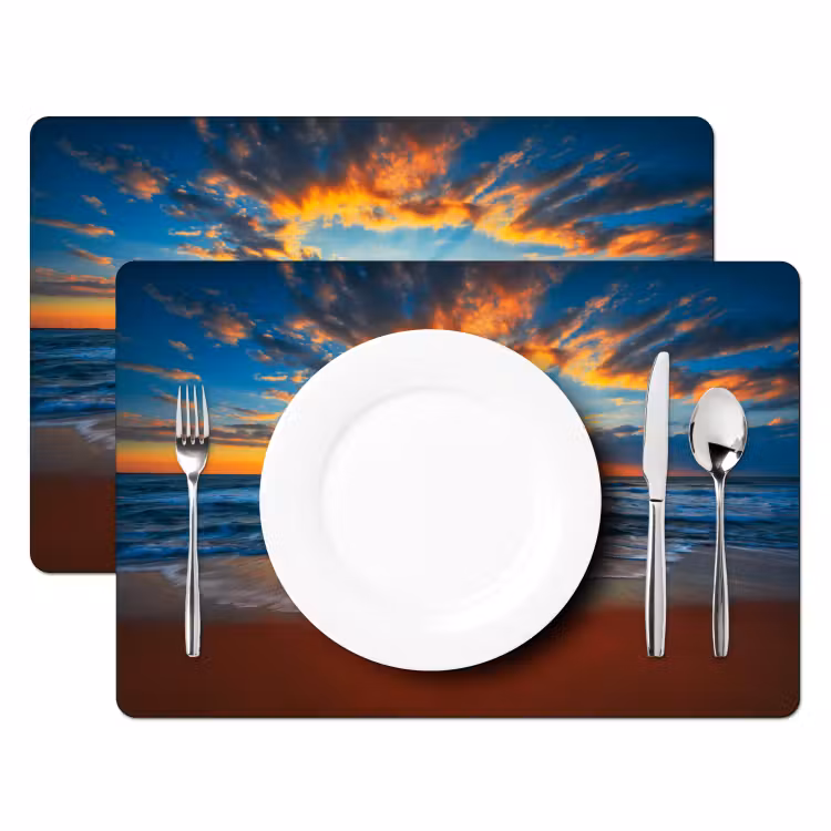 Zee - Zonsondergang - Strand - Wolken - Oranje Placemat vinyl groot -zzsfeer2_Kitchenyeah-website