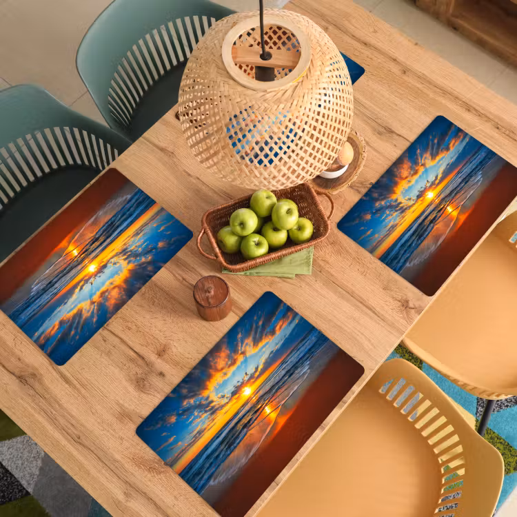 Zee - Zonsondergang - Strand - Wolken - Oranje Placemat vinyl groot -zzsfeer5_Kitchenyeah-website