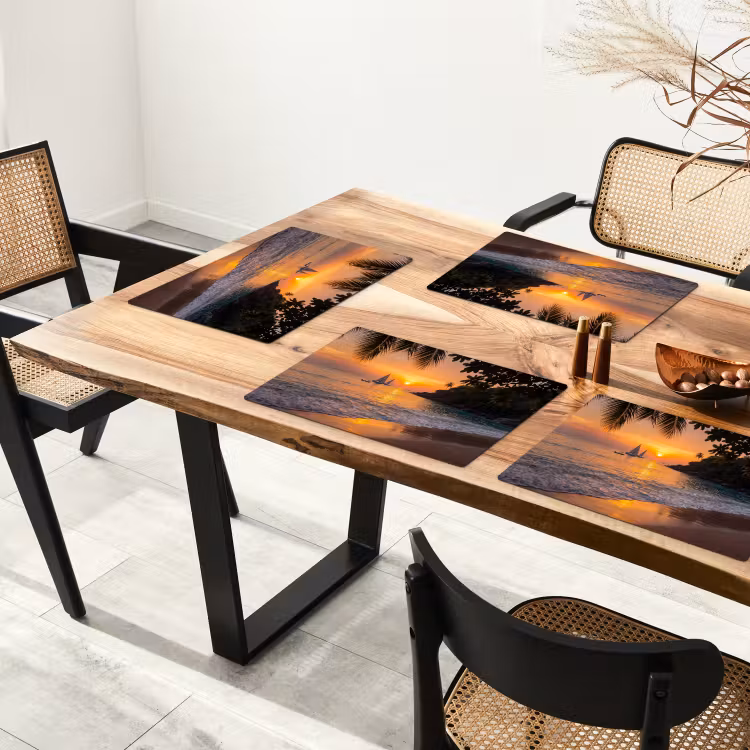Zee - Zonsondergang - Boot - Natuur - Oranje Placemat vinyl groot -zzsfeer4_Kitchenyeah-website