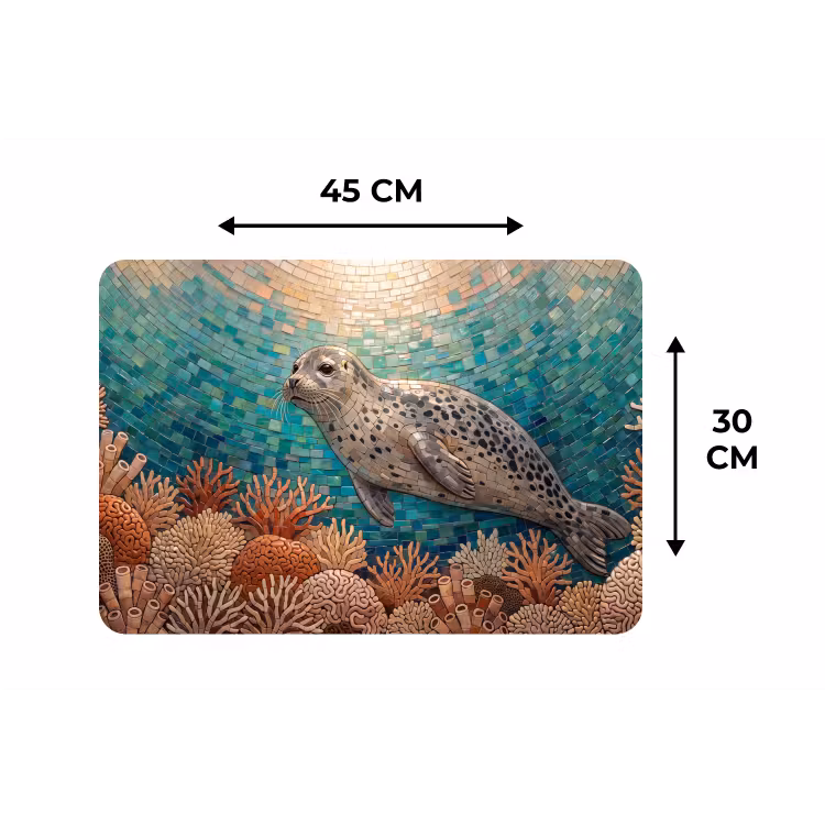 Zeehond - Mozaïek - Onderwater - Dieren - Blauw Placemat vinyl groot -specs