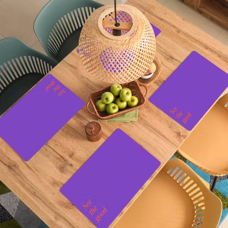 See the good - Oranje - Paars Placemat vinyl groot -zzsfeer5_Kitchenyeah-website
