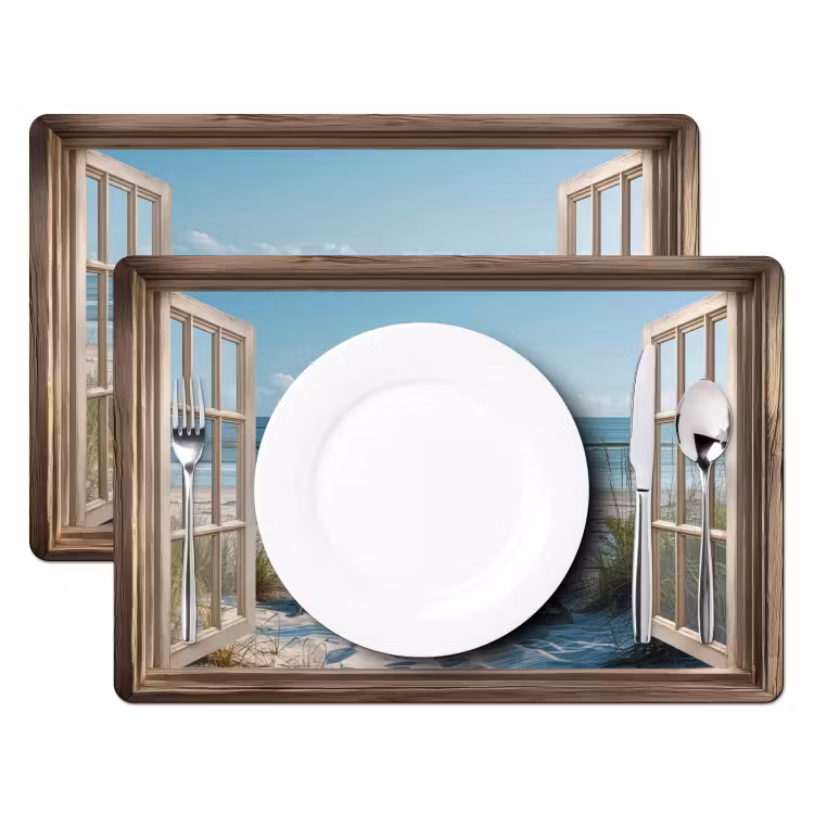 Doorkijk - Strandstoelen - Duinen - Zee - Natuur Placemat vinyl groot -zzsfeer2_Kitchenyeah-website