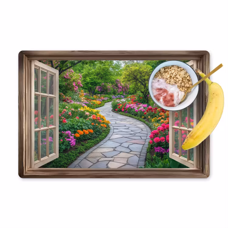 Doorkijk - Bloemen - Tuinpad - Natuur - Raam Placemat vinyl groot -zzzproduct_Kitchenyeah-website