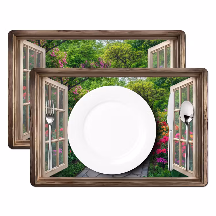 Doorkijk - Bloemen - Tuinpad - Natuur - Raam Placemat vinyl groot -zzsfeer2_Kitchenyeah-website
