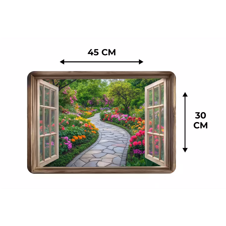 Doorkijk - Bloemen - Tuinpad - Natuur - Raam Placemat vinyl groot -specs
