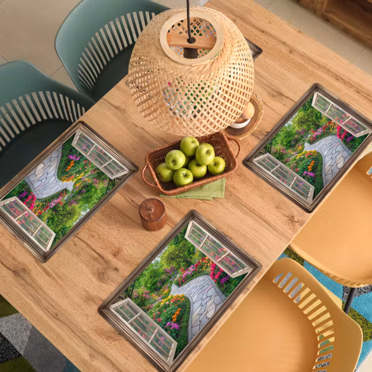 Doorkijk - Bloemen - Tuinpad - Natuur - Raam Placemat vinyl groot -zzsfeer5_Kitchenyeah-website