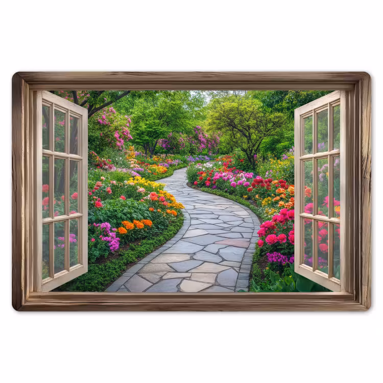 Doorkijk - Bloemen - Tuinpad - Natuur - Raam Placemat vinyl groot -zzsfeer1_Kitchenyeah-website
