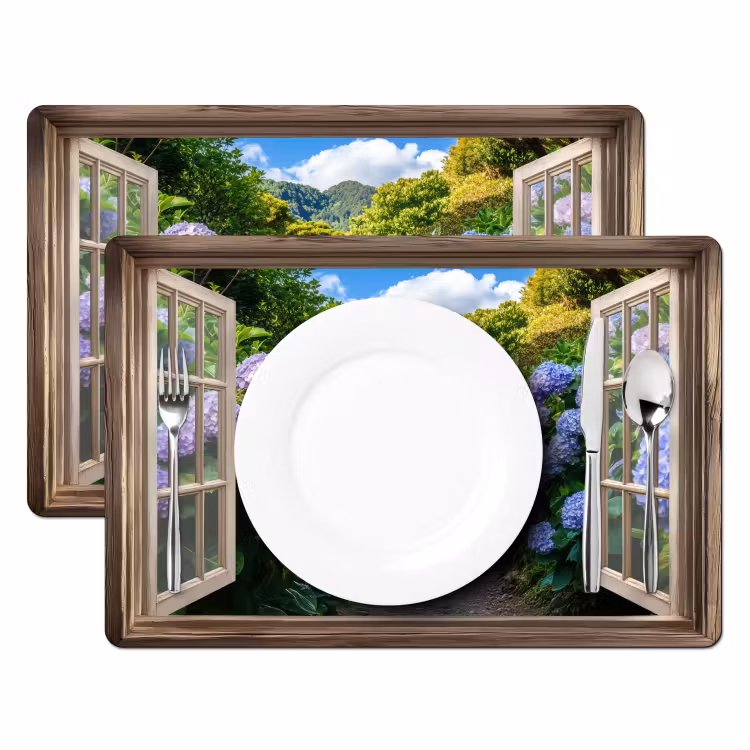 Doorkijk - Hortensia - Pad - Natuur Placemat vinyl groot -zzsfeer2_Kitchenyeah-website