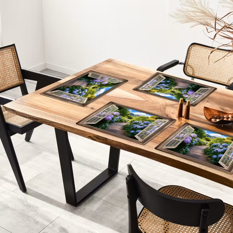 Doorkijk - Hortensia - Pad - Natuur Placemat vinyl groot -zzsfeer4_Kitchenyeah-website
