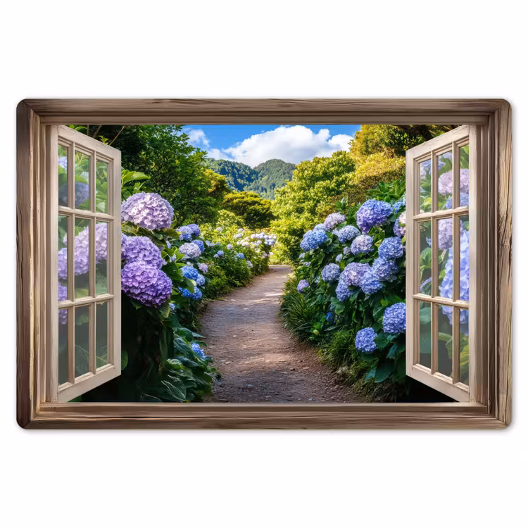 Doorkijk - Hortensia - Pad - Natuur Placemat vinyl groot -zzsfeer1_Kitchenyeah-website