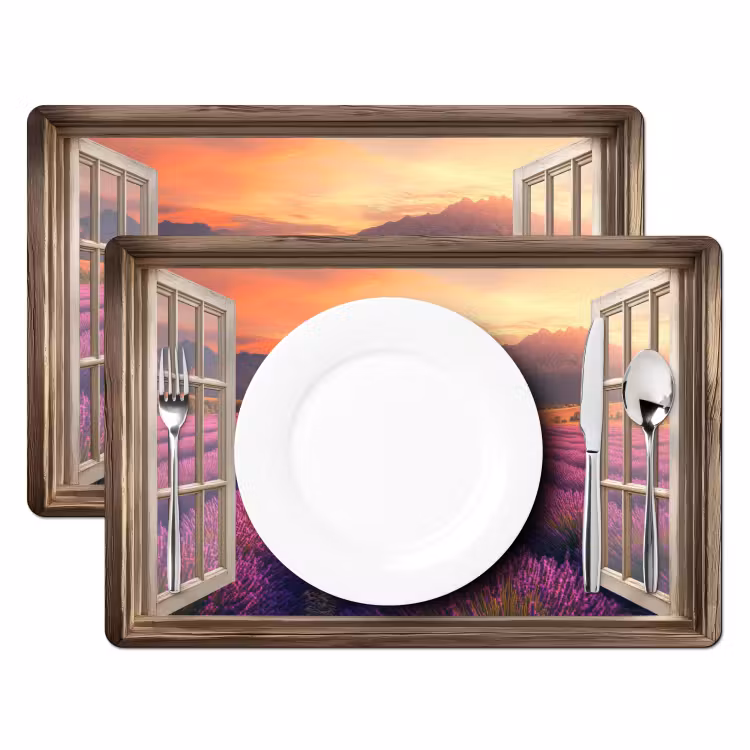 Doorkijk - Lavendel - Landschap - Bloemen - Paars Placemat vinyl groot -zzsfeer2_Kitchenyeah-website