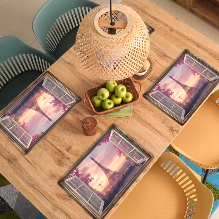 Doorkijk - Parijs - Eiffeltoren - Roze - Kersenbloesem Placemat vinyl groot -zzsfeer5_Kitchenyeah-website