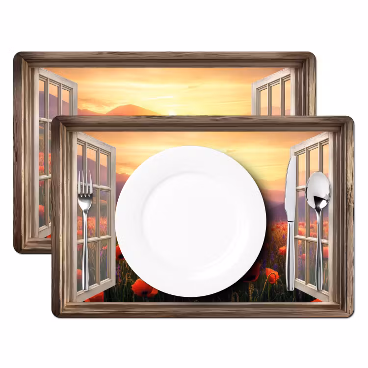 Doorkijk - Klaprozen - Bloemen - Rood - Open raam Placemat vinyl groot -zzsfeer2_Kitchenyeah-website