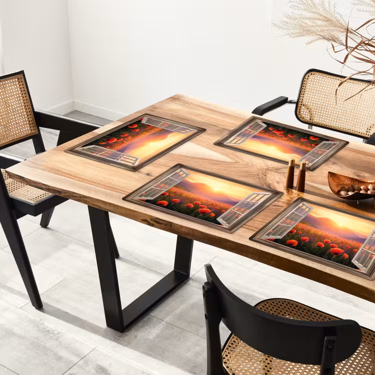 Doorkijk - Klaprozen - Bloemen - Rood - Open raam Placemat vinyl groot -zzsfeer4_Kitchenyeah-website