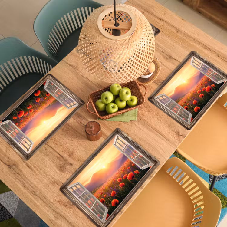 Doorkijk - Klaprozen - Bloemen - Rood - Open raam Placemat vinyl groot -zzsfeer5_Kitchenyeah-website