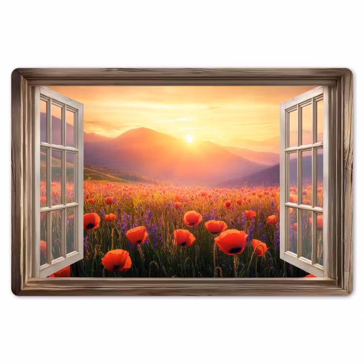 Doorkijk - Klaprozen - Bloemen - Rood - Open raam Placemat vinyl groot -zzsfeer1_Kitchenyeah-website