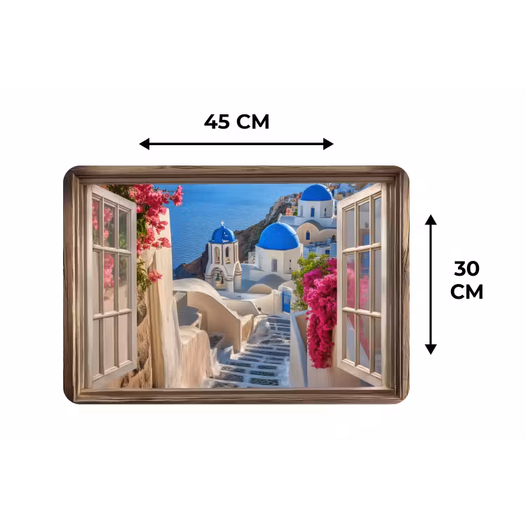 Doorkijk - Santorini - Landschap - Blauw - Grieks Placemat vinyl groot -specs
