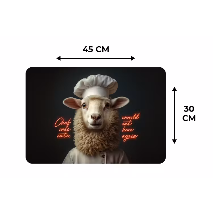 Schaap - Kokskleding - Neon - Quote Placemat vinyl groot -specs