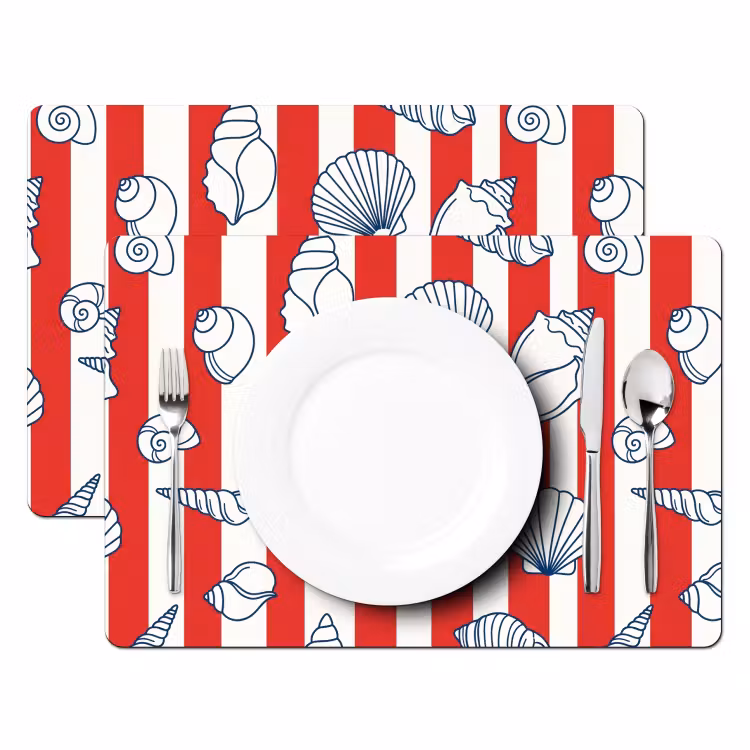 Schelp - Zeedieren - Zomer - Illustratie - Rood - Blauw Placemat vinyl groot -zzsfeer2_Kitchenyeah-website