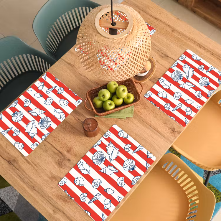 Schelp - Zeedieren - Zomer - Illustratie - Rood - Blauw Placemat vinyl groot -zzsfeer5_Kitchenyeah-website