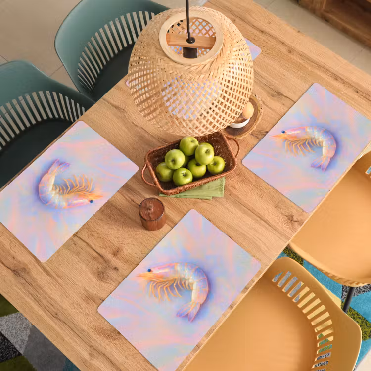 Garnaal - Subtiele structuur - Blauw - Roze Placemat vinyl groot -zzsfeer5_Kitchenyeah-website