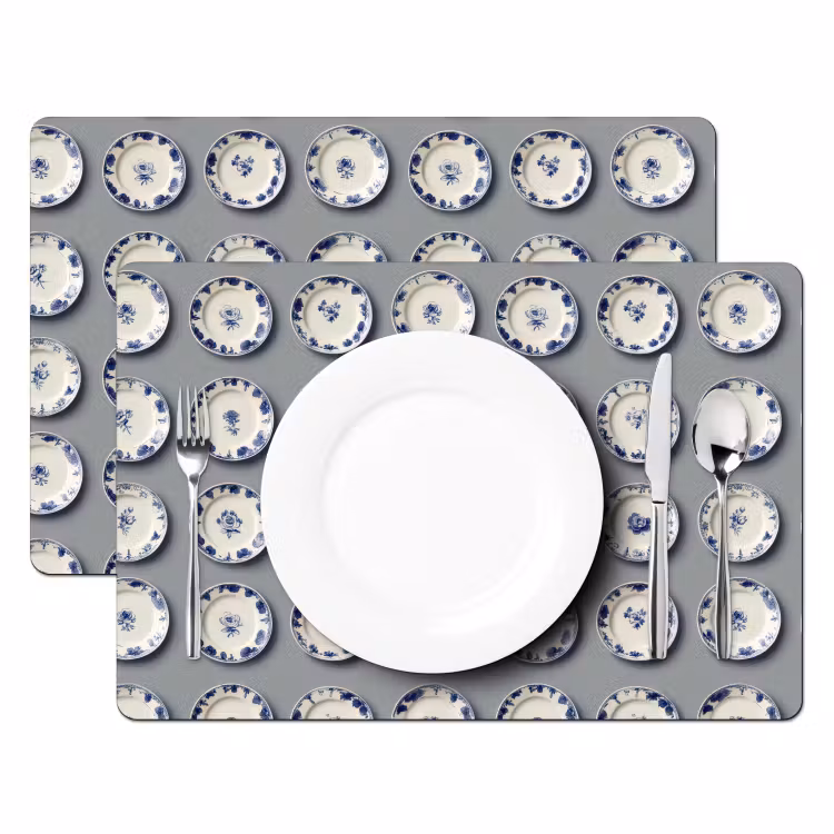 Borden - Bloemen - Blauw - Wit Placemat vinyl groot 368 -zzsfeer2_Kitchenyeah-website