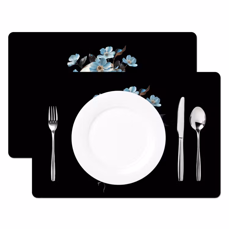 Schedel - Blauw - Bloemen - Bladeren Placemat vinyl groot -zzsfeer2_Kitchenyeah-website