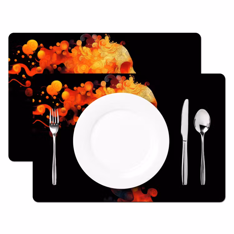 Schedel - Oranje - Zijaanzicht - Vlammen Placemat vinyl groot -zzsfeer2_Kitchenyeah-website