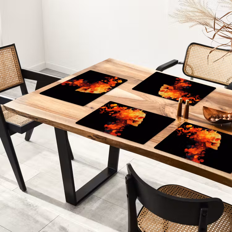 Schedel - Oranje - Zijaanzicht - Vlammen Placemat vinyl groot -zzsfeer4_Kitchenyeah-website
