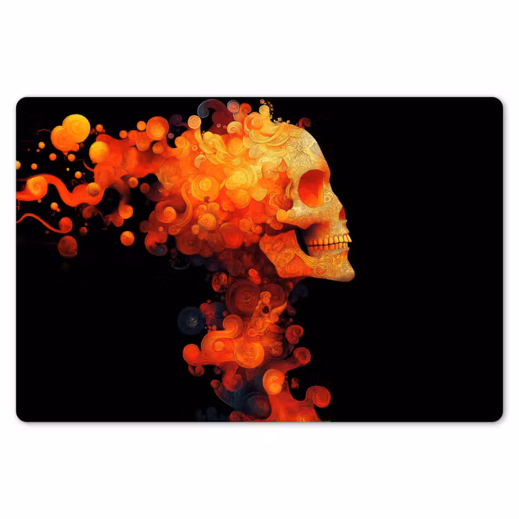 Schedel - Oranje - Zijaanzicht - Vlammen Placemat vinyl groot -zzsfeer1_Kitchenyeah-website