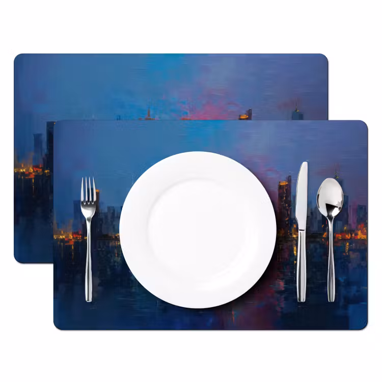 Skyline - Penseelstreken - Donkerblauw - Lichtgevend Placemat vinyl groot -zzsfeer2_Kitchenyeah-website