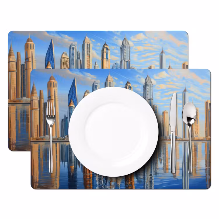 Skyline - Wolkenkrabbers - Water - Blauw Placemat vinyl groot -zzsfeer2_Kitchenyeah-website